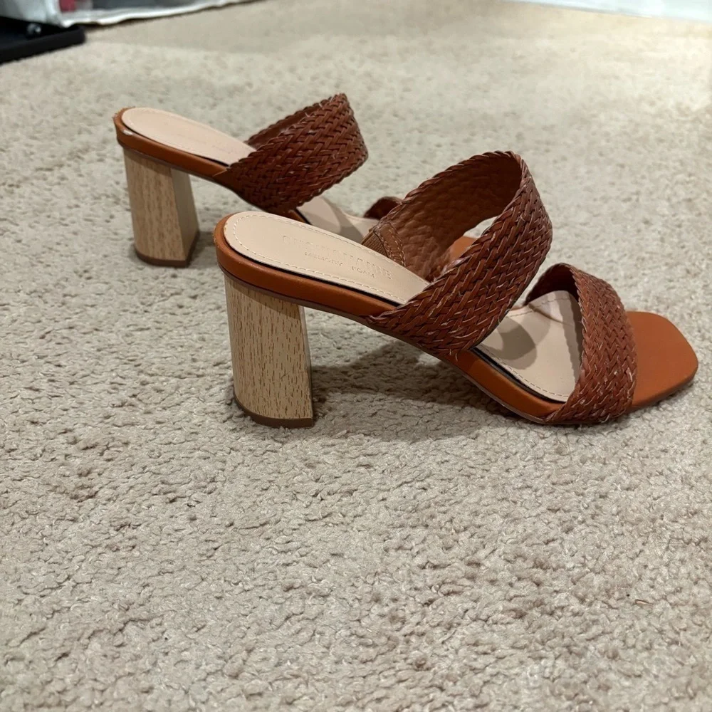 Brown Woven Block Heel Sandals